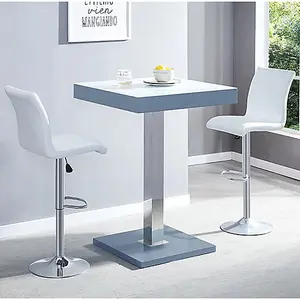 Topaz Glass White Grey Bar Table With 2 Ripple White Stools