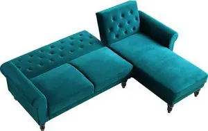 Hanney Chesterfield Chaise Sofa Bed In Teal Velvet, Corner Sofa Bed - Daals - Sofa Beds