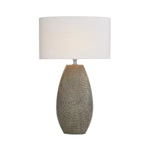 The Lighting Edit Cylinder Satin Stone Crackle effect Table lamp