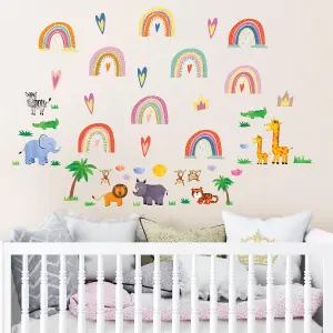 Walplus Combo Kids Safari Animals With Cute Rainbows Wall Sticker PVC