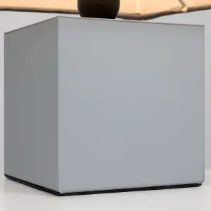 ValueLights Cubbie Grey Chrome Cube Touch Dimmer Bedside Table Lamp with Grey Fabric Shade