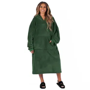 Sienna Long Hoodie Blanket Sherpa Fleece Oversized Sweatshirt - Forest Green