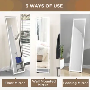 HOMCOM LED Lighted Full Length Mirror Dimmable Full Size Body Mirror for Bedroom, White