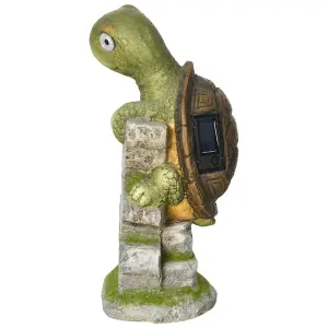 Outsunny Vivid Garden Statue Tortoise Sculpture with Solar-powered LED Light