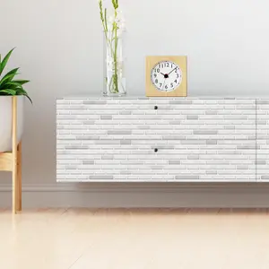 Walplus Lux Touch Light Marble Long Mosaic Wall 2D Tile Stickers 11.2 x 5.5 inches / 28.5 x 14 cm (12Pcs)