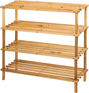 AAMEN Freestanding 4 Tier Bamboo Shoe Rack Strong Heavy Duty Durable Wooden Shoe Rack