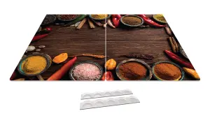 ALLboards Glass Chopping Board SPICES ORIENTAL Wood Plank 2 Set 52x30cm Cutting Board Splashback Worktop Saver