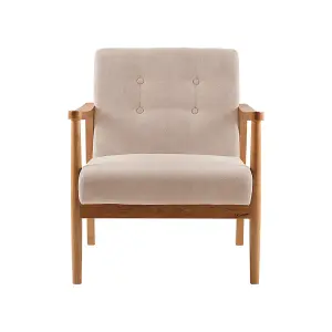 Modern Beige Wood Frame Upholstered Recliner Chair Armchair