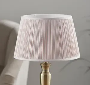 Table Lamp Antique Brass & Dusky Pink Silk 60W E27 Base & Shade e10528