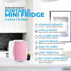 Subcold Classic 4L Mini Fridge - Pink