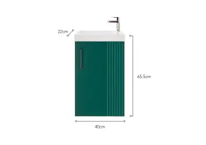 400mm wall hung green bathroom vanity unit with basin and storage