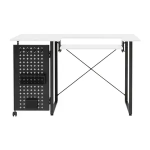 Sewing Online Sewing Table with Fold-out Storage Panel, White/Black Legs