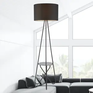 First Choice Lighting Madden Black Floor Lamp with Shelf Detail