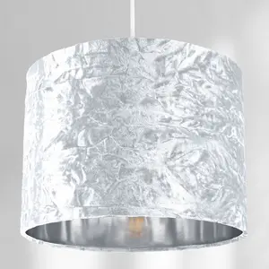 Modern Crushed Velvet Lamp Shade with Shiny Paper Inner White / 15cm H x 20cm W x 20cm D