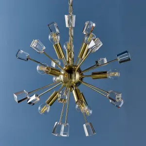 Anson Lighting Parrow Satin Brass and Clear K5 Crystal Glass 9 Light Ceiling Pendant