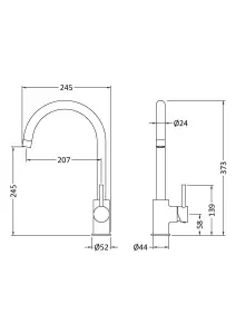 Kitchen Mono Mixer Tap with Single Lever Handle, 436mm - Brushed Brass