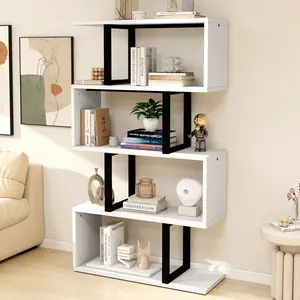 Chaneyra 5-Tier 80 x 143 cm Bookcase, S-Shaped Modern Bookshelf, Decorative Storage Shelving for Living Room HomeOffice, White/Black