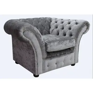 Chesterfield Club Armchair Modena Smoke Velvet Fabric In Balmoral Style