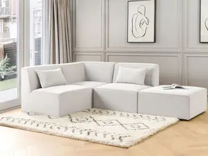 Right Hand 3 Seater Modular Jumbo Cord Corner Sofa with Ottoman Off White LEMVIG