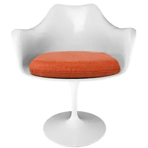 White Tulip Armchair wth Velveteen Orange Cushion