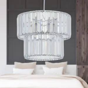 First Choice Lighting Clint Clear Acrylic Crystal Two Tier Easy Fit Pendant Shade