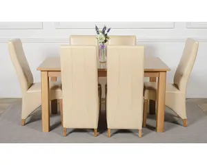 Oslo 150 x 90 cm Medium Oak Dining Table and 6 Chairs Dining Set with Lola Ivory Leather Chairs