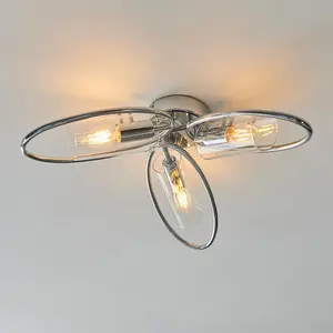 Luminosa Amari Multi Arm Glass Semi Flush Ceiling Lamp, Chrome Plate, Glass