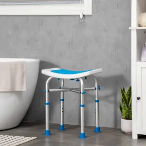 HOMCOM Adjustable Shower Stool with Foot Pads for Elderly Disabled Blue