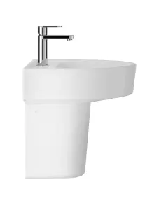 Mila Round 1 Tap Hole Ceramic Basin & Semi Pedestal, 420mm - Balterley