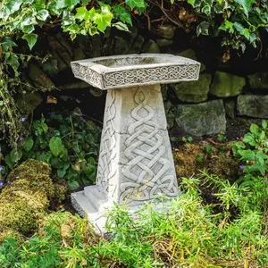 Celtic  Birdbath and a Pair of Planters