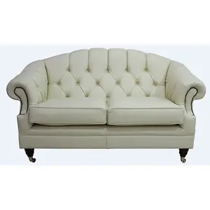 Chesterfield 2 Seater Shelly Cream Leather Sofa Settee In Victoria Style