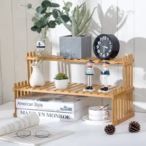 2-Tier Solid Wood Display Rise Plant Display Stands Compact Plant Stand for Desk or Counter 30cm (H)