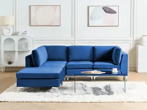 Corner Sofa with Ottoman EVJA Navy Blue Velvet Right Hand