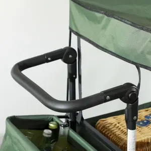 Outsunny Outdoor Push Pull Wagon Stroller Cart w/ Canopy Top Green