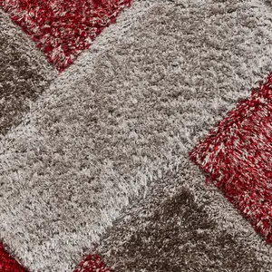 Grey Red Shaggy Modern Geometric Easy to Clean Rug for Living Room Bedroom and Dining Room-160cm X 220cm