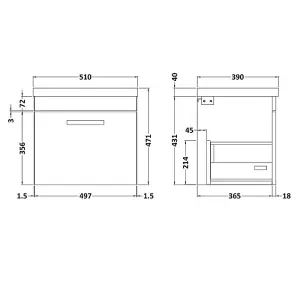 Dezine Hamble 500mm Gloss White Wall Hung 1 Drawer Vanity Unit