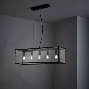 nielsen Langley 5 Light Bar Pendant with Black Frame Finish and Clear Glass Shade, 70cm Wide