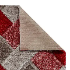 Grey Red Shaggy Modern Geometric Easy to Clean Rug for Living Room Bedroom and Dining Room-160cm X 220cm