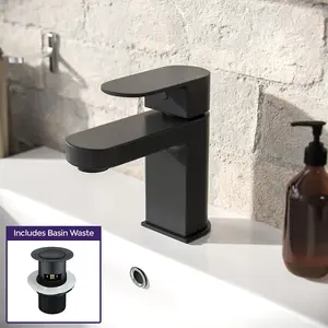 Nes Home Kento Modern Matte Black Mono Basin Mixer Tap & Waste