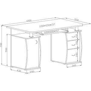 Wicklow Computer Desk With Cabinet and 3 Drawers - Grey