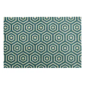 JVL Mega Machine Washable Door Mat 50 x 75 cm, Geo Hex, Teal