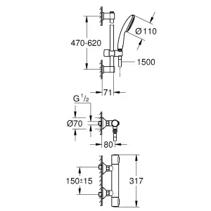 Grohe Precision Flow 600 Gloss Chrome effect Wall-mounted Thermostatic Mixer shower kit