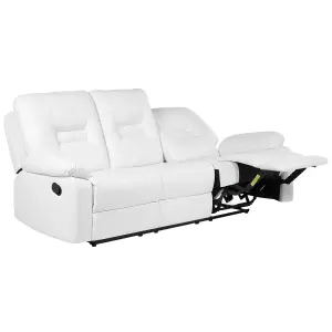 3 Seater Faux Leather Manual Recliner Sofa White BERGEN