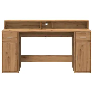 Berkfield Desk with LED Lights Artisian Oak 160x55x91 cm Engineered Wood