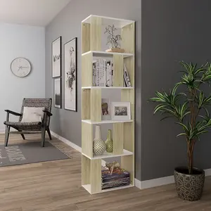 Berkfield Book Cabinet/Room Divider White and Sonoma Oak 45x24x159 cm Engineered Wood