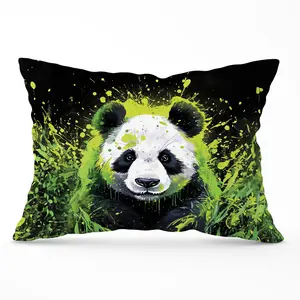 Green Splashart Panda Face Cushions 33cm x 48cm