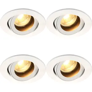 4 PACK Recessed Tiltable Ceiling Downlight - 50W GU10 Reflector - Matt White