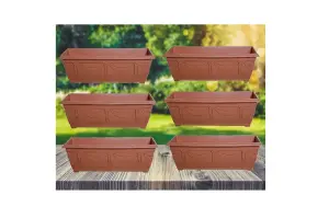 6 x 60cm Slim Plastic Venetian Window Box Trough Planter Pot Terracotta Colour