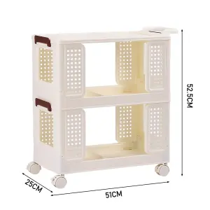 2 Tiers Foldable Kitchen Bathroom Storage Shelf Slim Trolley Cart