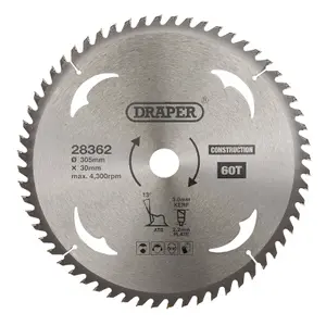 Draper  TCT Construction Circular Saw Blade, 305 x 30mm, 60T 28362